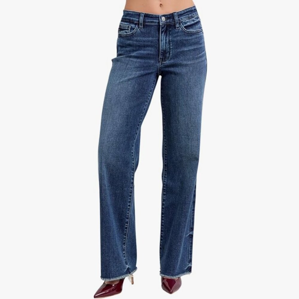 Judy Blue Mid Rise Fray Hem Wide Leg
